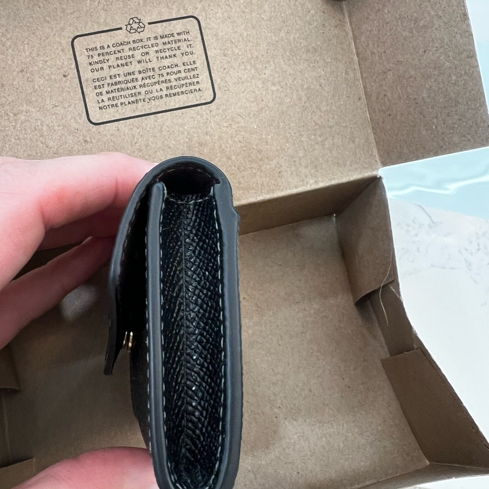 Coach Black Textured Leather Trifold Card Holder - Picture 2 of 7